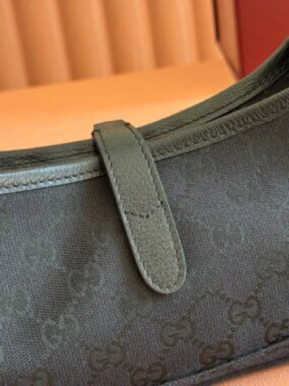 GUCCI Jackie Slim Medium Shoulder Bag Black Canvas with Diamond‑Quilted Pattern